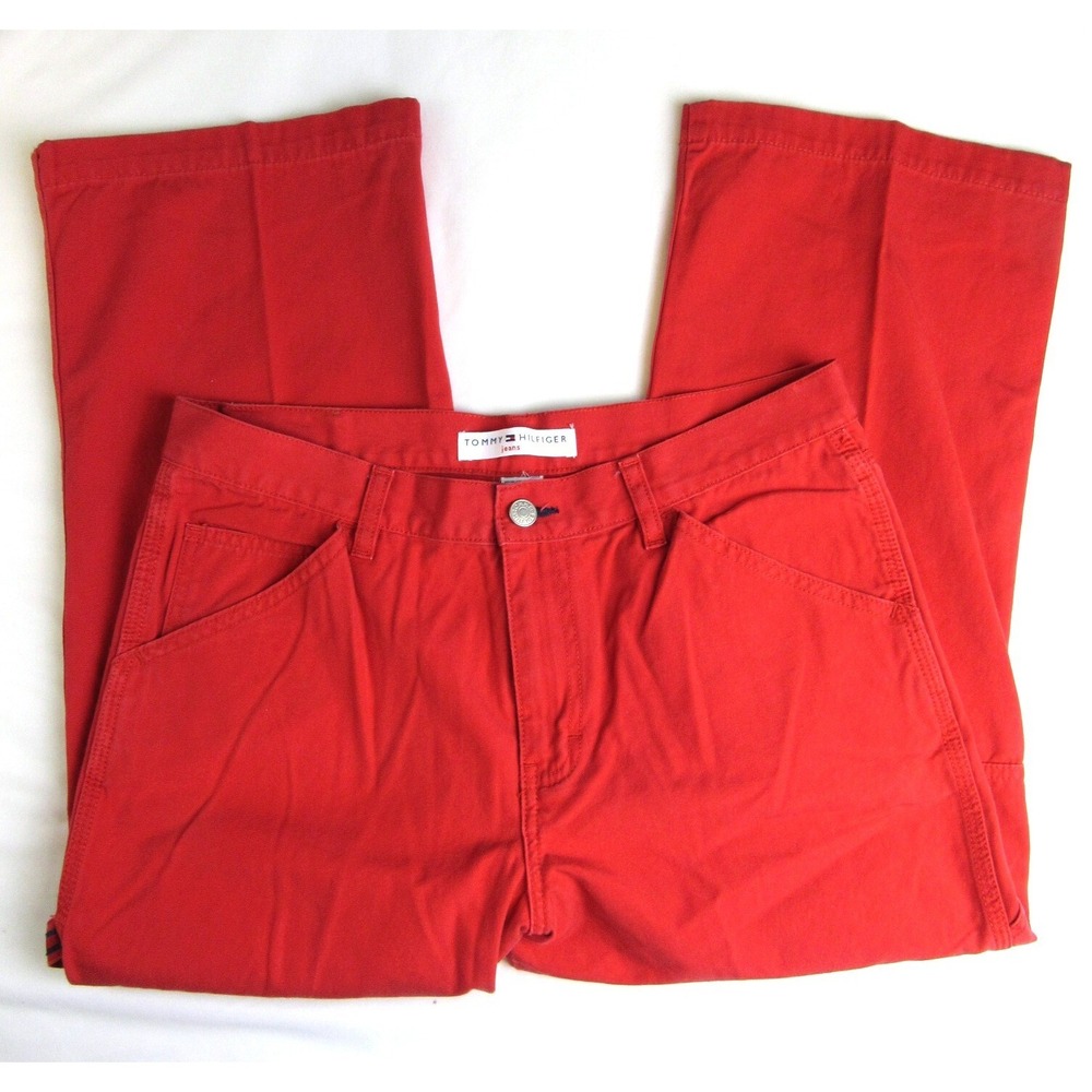 VTG Tommy Hilfiger Jeans Carpenter Capri Red High Rise Women's Size 10 - Picture 3 of 10